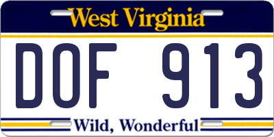 WV license plate DOF913