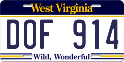 WV license plate DOF914