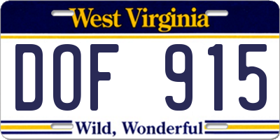 WV license plate DOF915