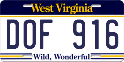 WV license plate DOF916
