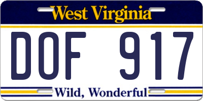 WV license plate DOF917