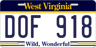 WV license plate DOF918