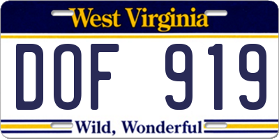 WV license plate DOF919