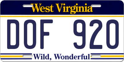 WV license plate DOF920
