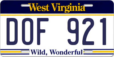 WV license plate DOF921