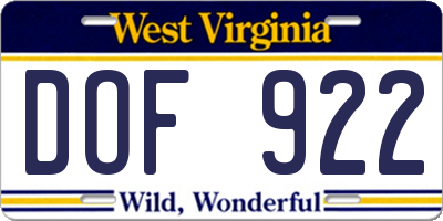WV license plate DOF922