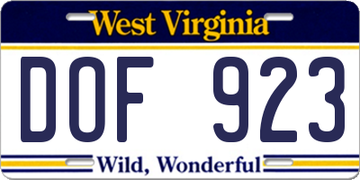 WV license plate DOF923