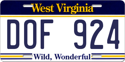 WV license plate DOF924