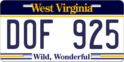 WV license plate DOF925