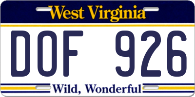 WV license plate DOF926