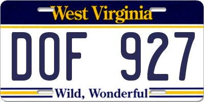 WV license plate DOF927
