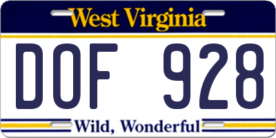 WV license plate DOF928