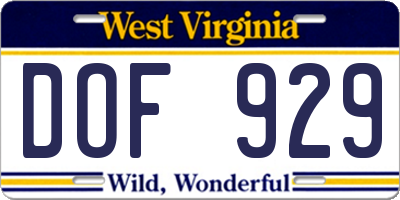 WV license plate DOF929