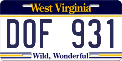 WV license plate DOF931