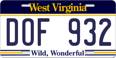 WV license plate DOF932