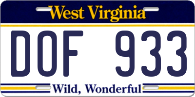 WV license plate DOF933