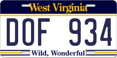 WV license plate DOF934