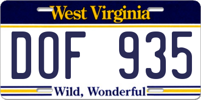 WV license plate DOF935