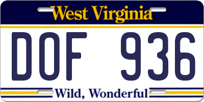 WV license plate DOF936