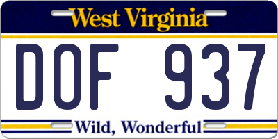 WV license plate DOF937