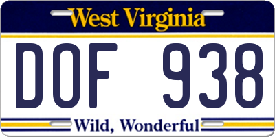 WV license plate DOF938