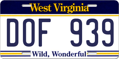 WV license plate DOF939