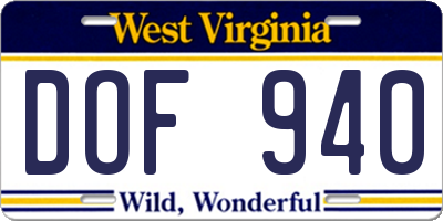 WV license plate DOF940