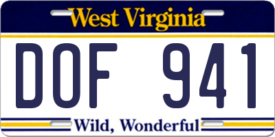 WV license plate DOF941