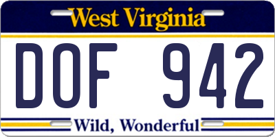 WV license plate DOF942