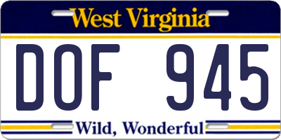 WV license plate DOF945