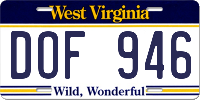 WV license plate DOF946