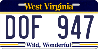 WV license plate DOF947