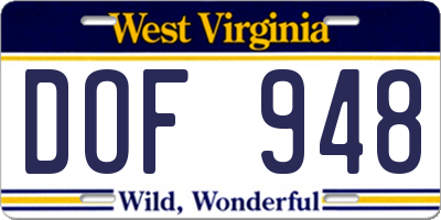 WV license plate DOF948