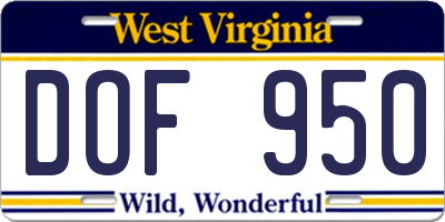 WV license plate DOF950