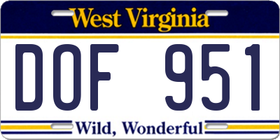 WV license plate DOF951