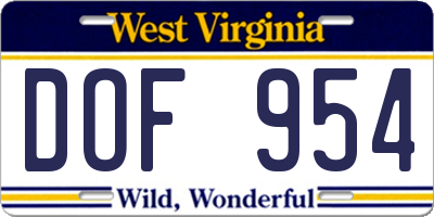 WV license plate DOF954