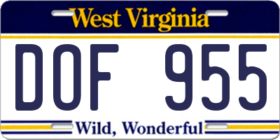 WV license plate DOF955