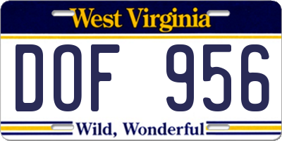 WV license plate DOF956