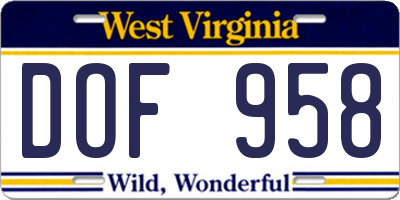 WV license plate DOF958