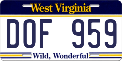 WV license plate DOF959