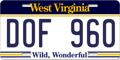 WV license plate DOF960