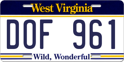 WV license plate DOF961