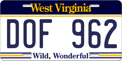 WV license plate DOF962