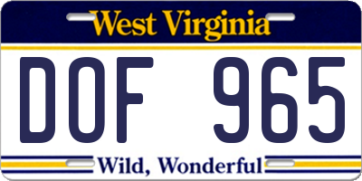 WV license plate DOF965