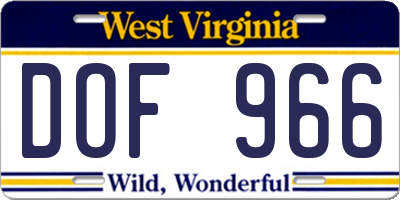 WV license plate DOF966