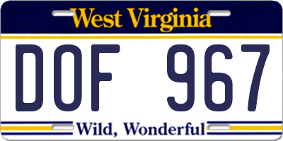 WV license plate DOF967