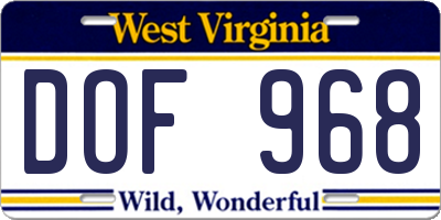 WV license plate DOF968