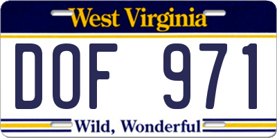 WV license plate DOF971