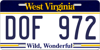 WV license plate DOF972