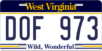 WV license plate DOF973